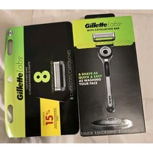 Gillette Labs Razor & Stand + 10 Cartridges,  With Exfoliating Bar New In Box
